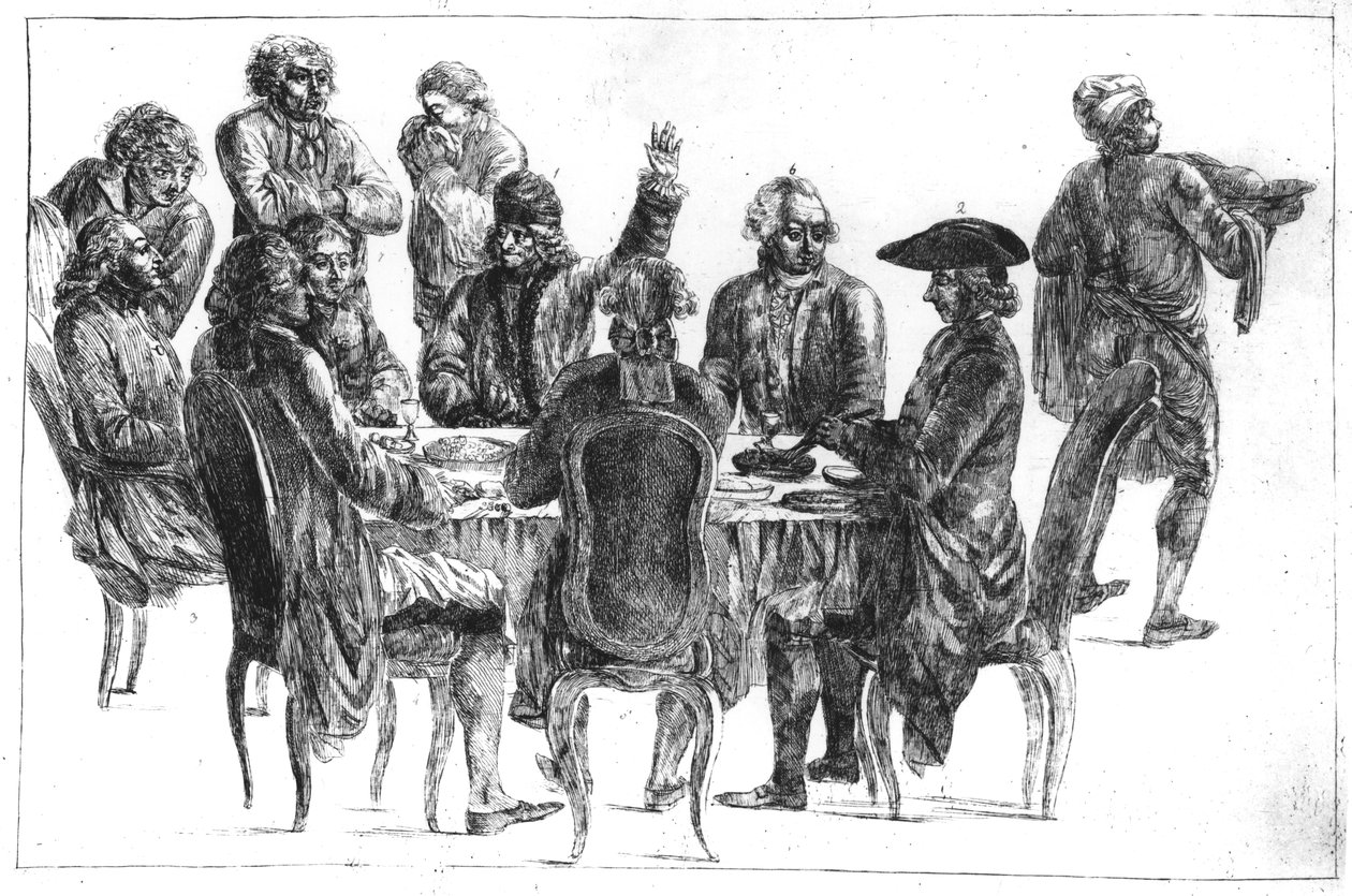 A filozófusok vacsoránál, 1775 körül alkotó: Jean Huber