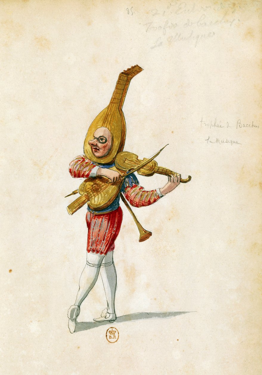Idősebb Jean Berain (1640-1711) jelmezvázlata Jean-Baptiste Lully (1632-1687) balettjének Le feste di Amore e di Bacco (A szerelem és Bacchus ünneplése) című művéhez a párizsi Palais-Royalban, november 15 alkotó: Jean I  Berain