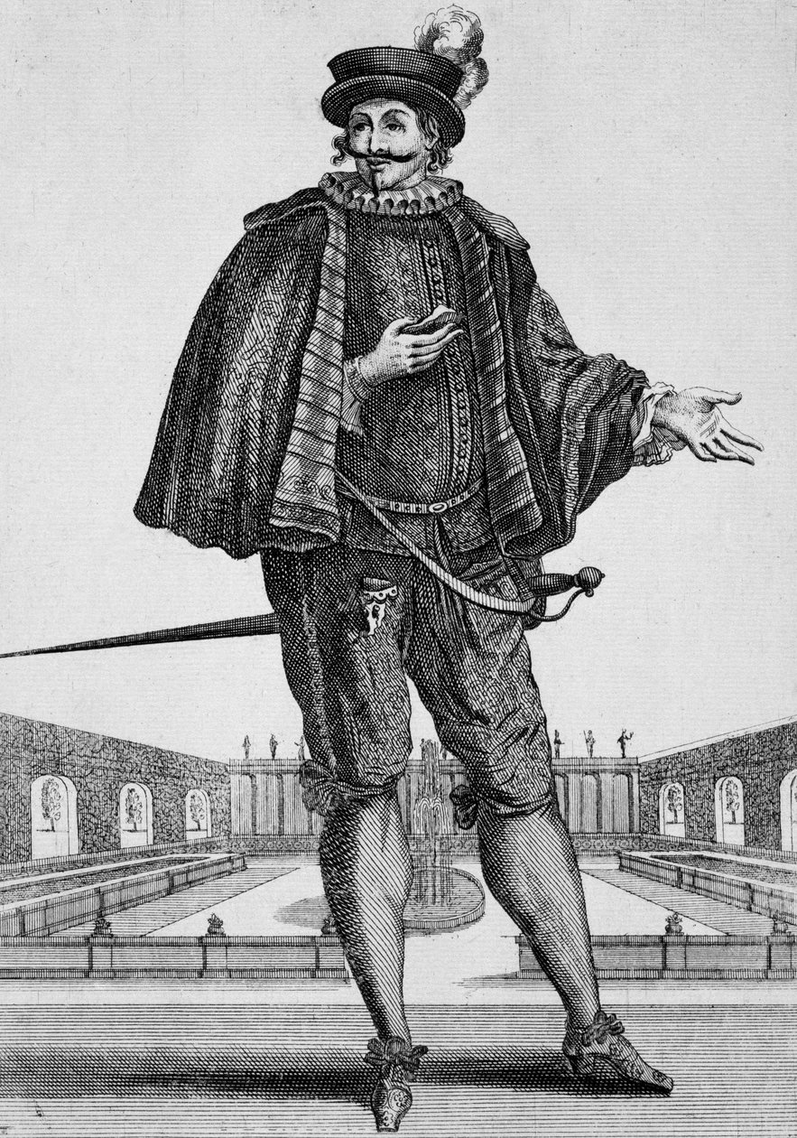 Capitan Spezzaferro, színpadi jelmez, idősebb Jean Berain (1637-1711) metszete, Franciaország alkotó: Jean I  Berain
