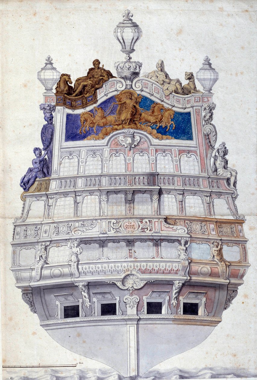 A Le Soleil Royal hajó tatjának díszítése”” Jean I Berain (1640-1711) akvarellje V. 0,6x0,4 m Párizs, Musee du Louvre alkotó: Jean I  Berain