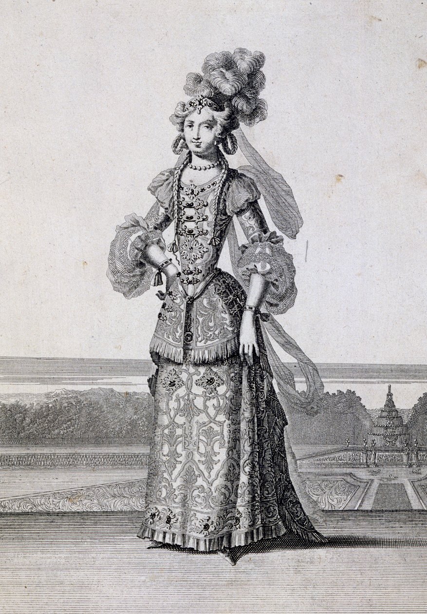 Női balettjelmezek, idősebb Jean Berain (1637-1711) metszetei, Franciaország alkotó: Jean I  Berain