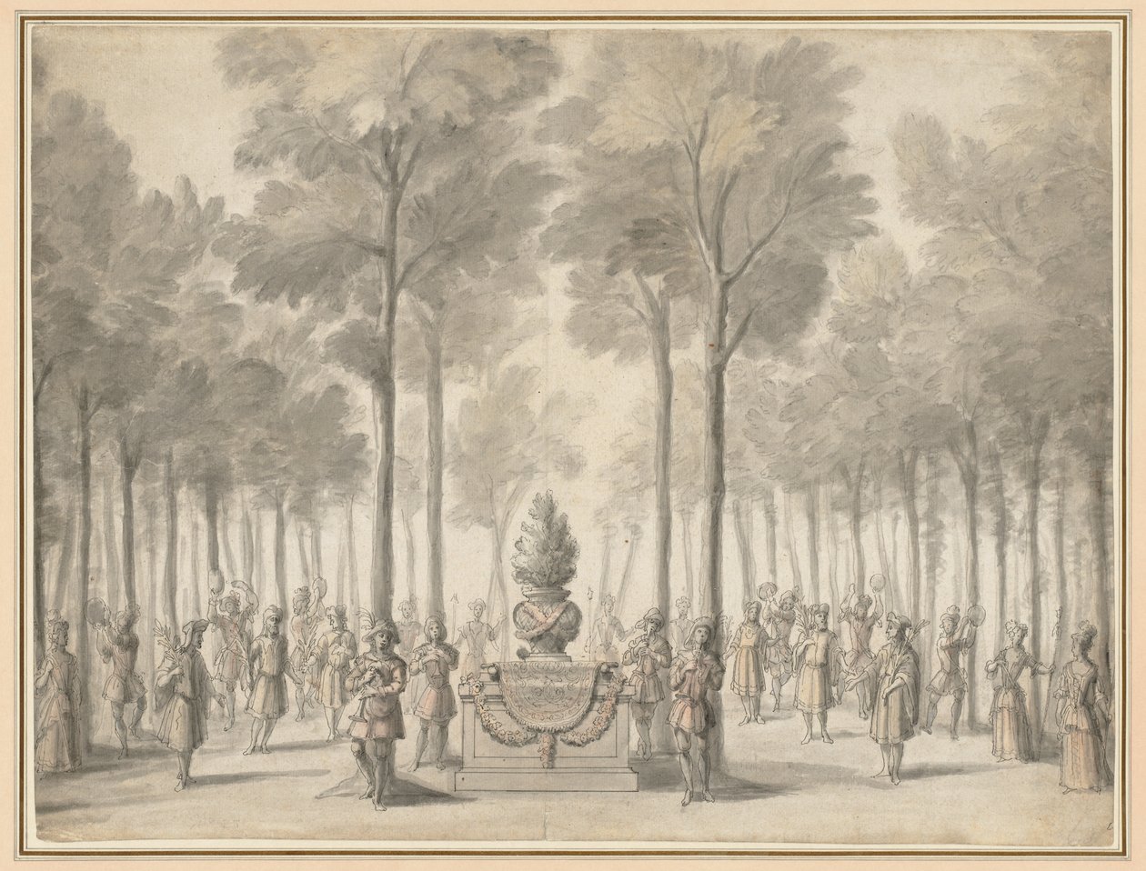 A "La Pastorale" (Danchet és Campra "Les Muses" című opera-balettjének első bejátszása) divertissement dizájnja alkotó: Jean I Berain