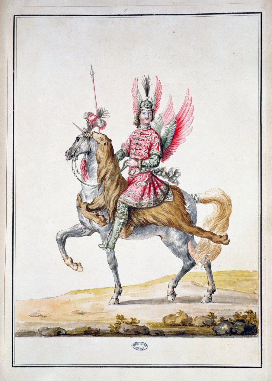 „Szárnyas lovas”, „Le Carrousel des Galants Maures” jelmezterve, 1686 alkotó: Jean I Berain
