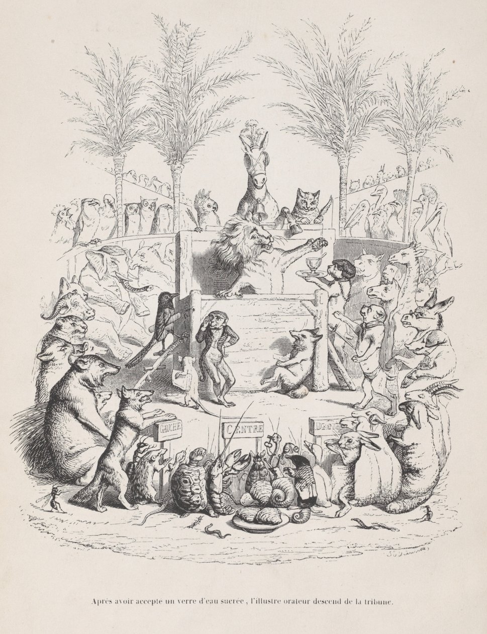 Egy pohár édes víz elfogyasztása után az illusztris szónok leszáll a pl..., kb. 1837-47. alkotó: Jean Ignace Isidore Gérard