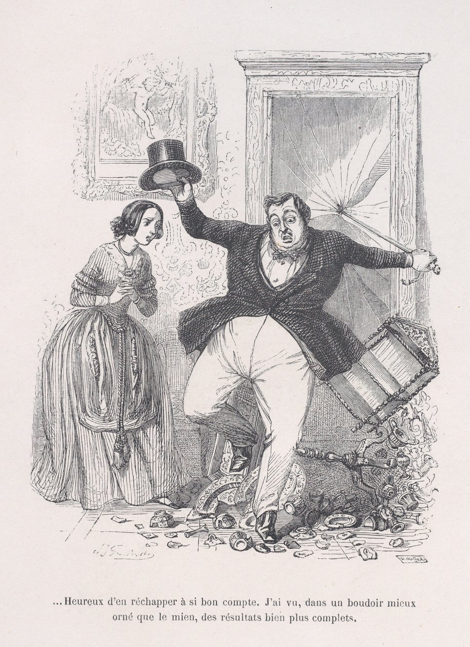 ...Örülök, hogy ilyen olcsón megúsztam. Az emberi élet kis nyomorúságaiból, 1843. alkotó: Jean Ignace Isidore Gérard