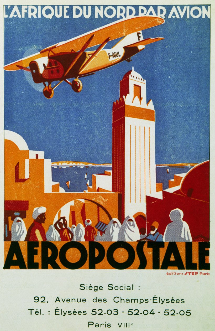 Aeropostale (légiposta), légi összeköttetés Észak-Afrikával, óriásplakát, Franciaország alkotó: Jean Jacquelin