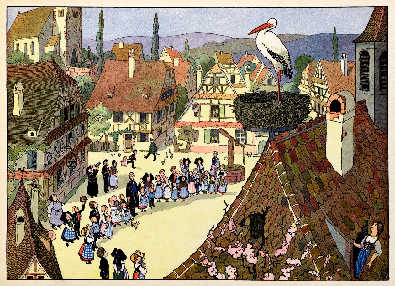 Falum, akik nem felejtenek:A gólya érkezése; alkotó: Jean Jacques (1873 1951) Waltz