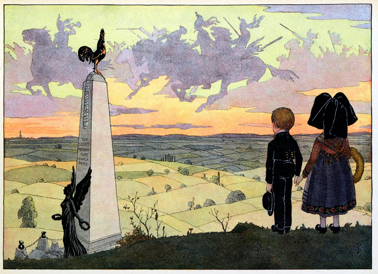 Az én falum, akik nem felejtik: A csatatér (Geisberg-emlékmű a két fonógyerekkel Hansinak pózol); alkotó: Jean Jacques (1873 1951) Waltz