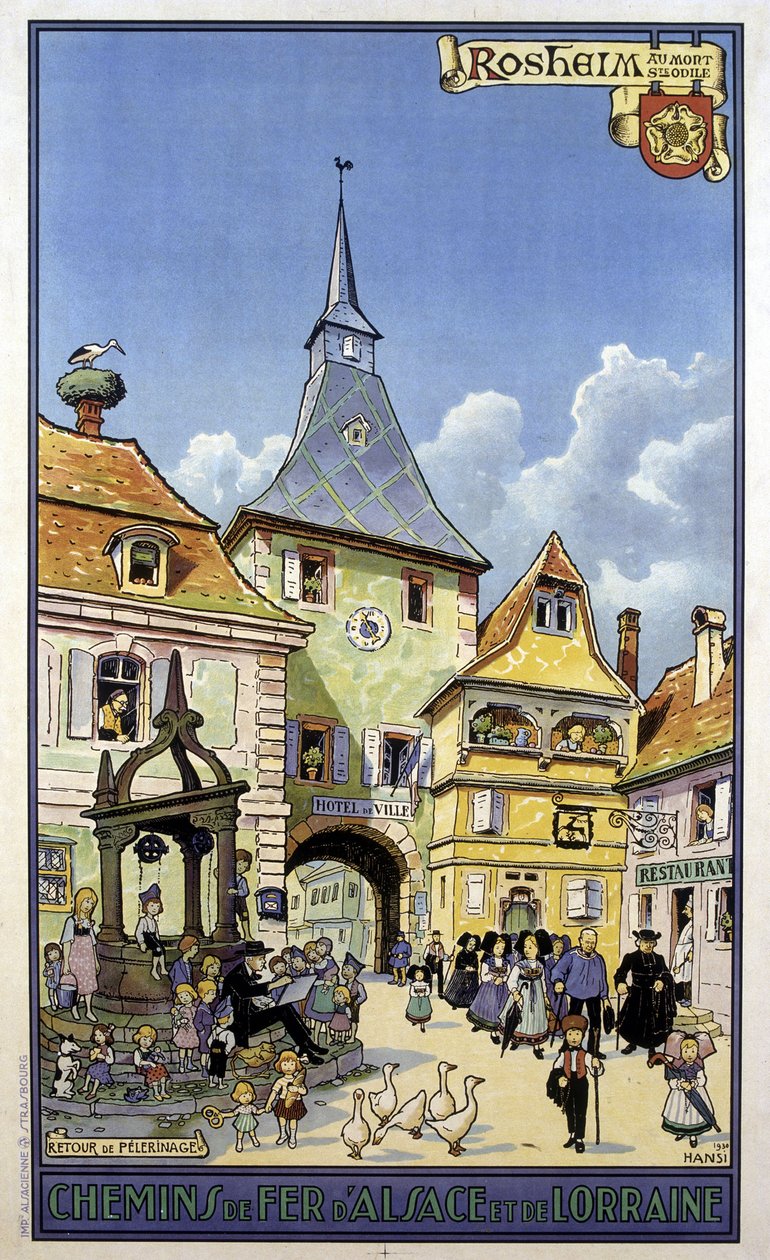 Zarándoklat visszatérése a Mont Sainte Odile-ból Rosheimbe – Az elzászi és a lotharingiai vasutak plakátja, Hansi alkotó: Jean Jacques (1873 1951) Waltz