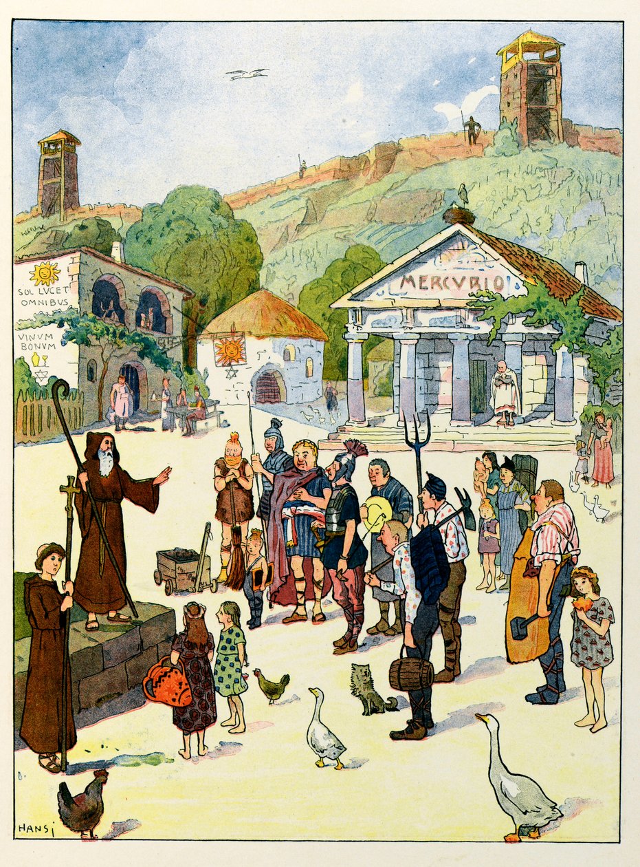 Elzász története mesél a gyerekeknek; kereszténység Elzászban; alkotó: Jean Jacques (1873 1951) Waltz