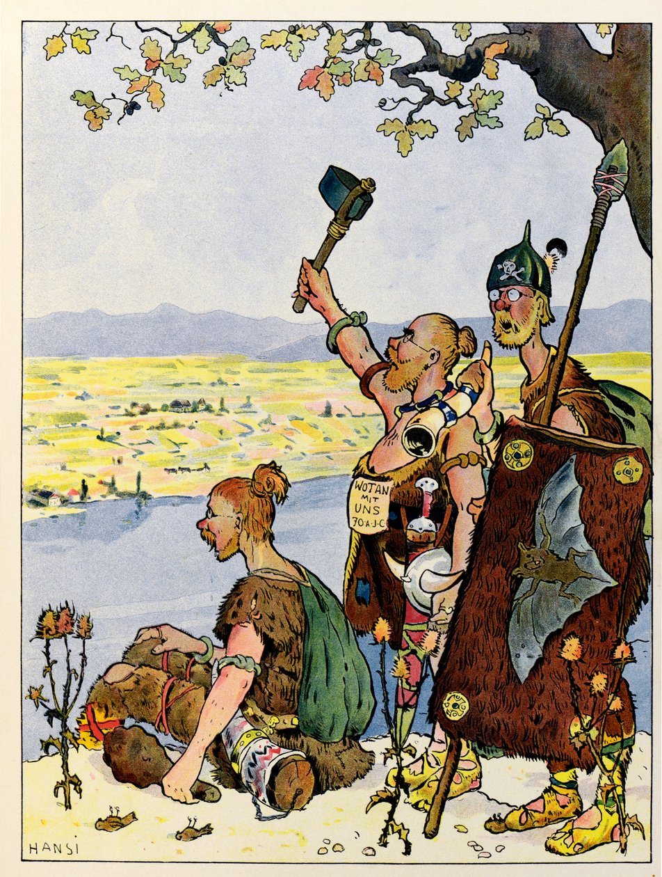 Elzász története mesél a gyerekeknek; Les Germains látja Elzászt a Rajna túlsó partján; alkotó: Jean Jacques (1873 1951) Waltz