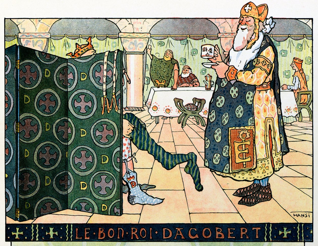 Elzász történetét Hansi bácsi meséli el a gyerekeknek Jean Jacques Waltz dit Hansi (1873-1951), magángyűjtemény: A jó Dagobert király (602 körül - 639 körül); Figyelem! Ennek a műnek a felhasználása harmadik féltől kérhető engedélyhez vagy kiegészítéshez alkotó: Jean Jacques (1873 1951) Waltz