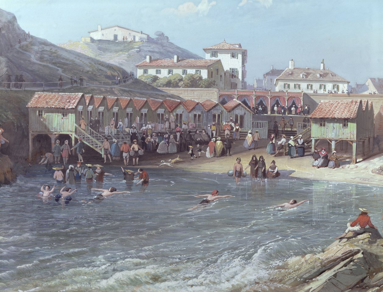 A tengeri úszás kezdete Biarritz régi kikötőjében, 1858 olaj, vászon 175215 részlet alkotó: Jean Jacques Alban de Lesgallery