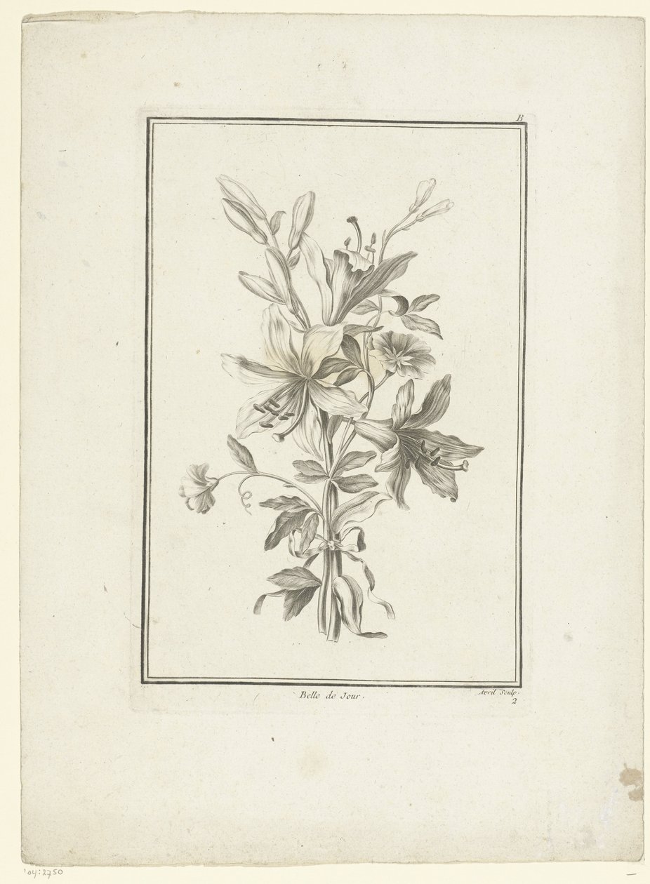 Csokor liliommal Belle de Jour (cím a tárgyon) IIe Cahier de Bouquets (sorozat címe) alkotó: Jean Jacques Avril (I)