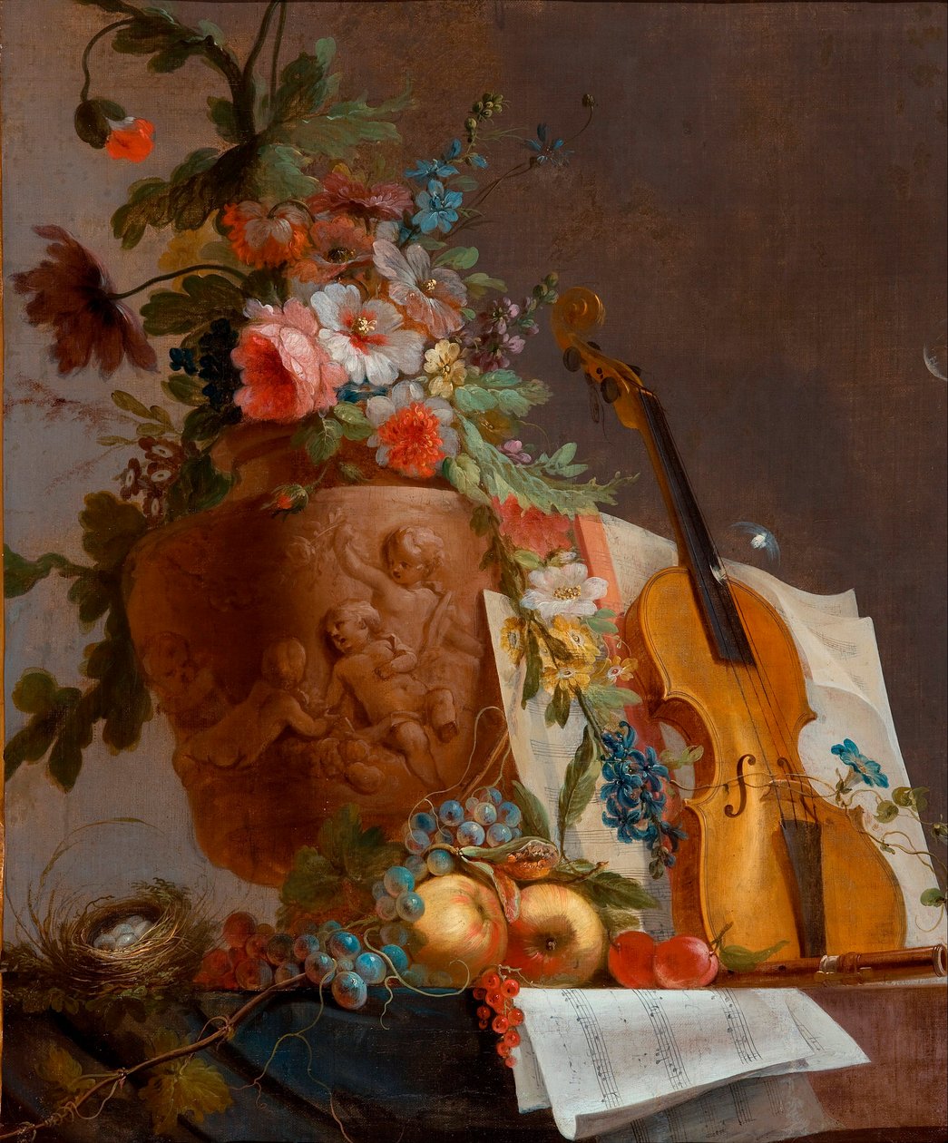 "Csendélet virágokkal és hegedűvel" Jean-Jacques Bachelier (1724-1806) festménye 1750 körül - Olaj, vászon - 88,9x73,5 - Dél-ausztráliai Művészeti Galéria alkotó: Jean Jacques Bachelier