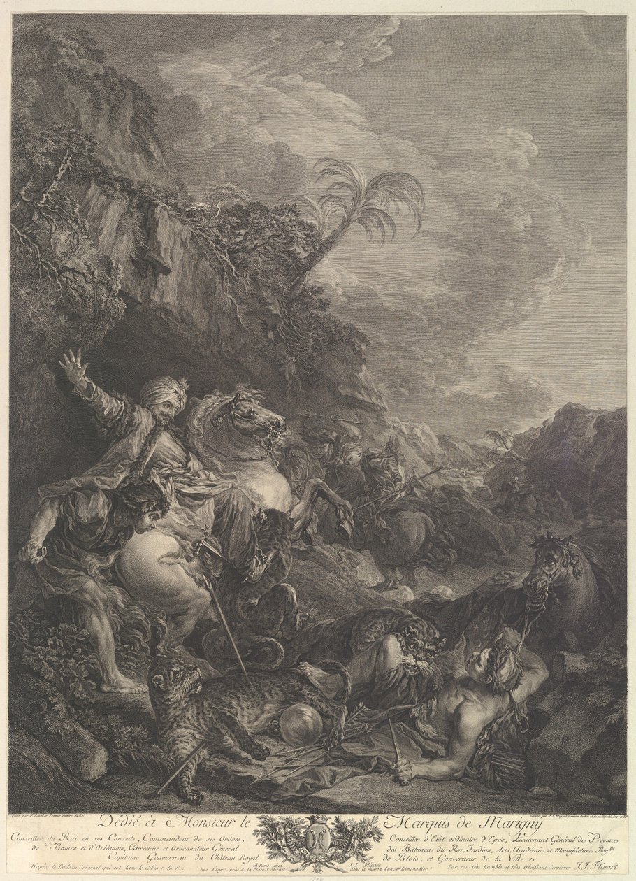 A tigrisüldözés A tigrisüldözés, 18. század. alkotó: Jean Jacques Flipart