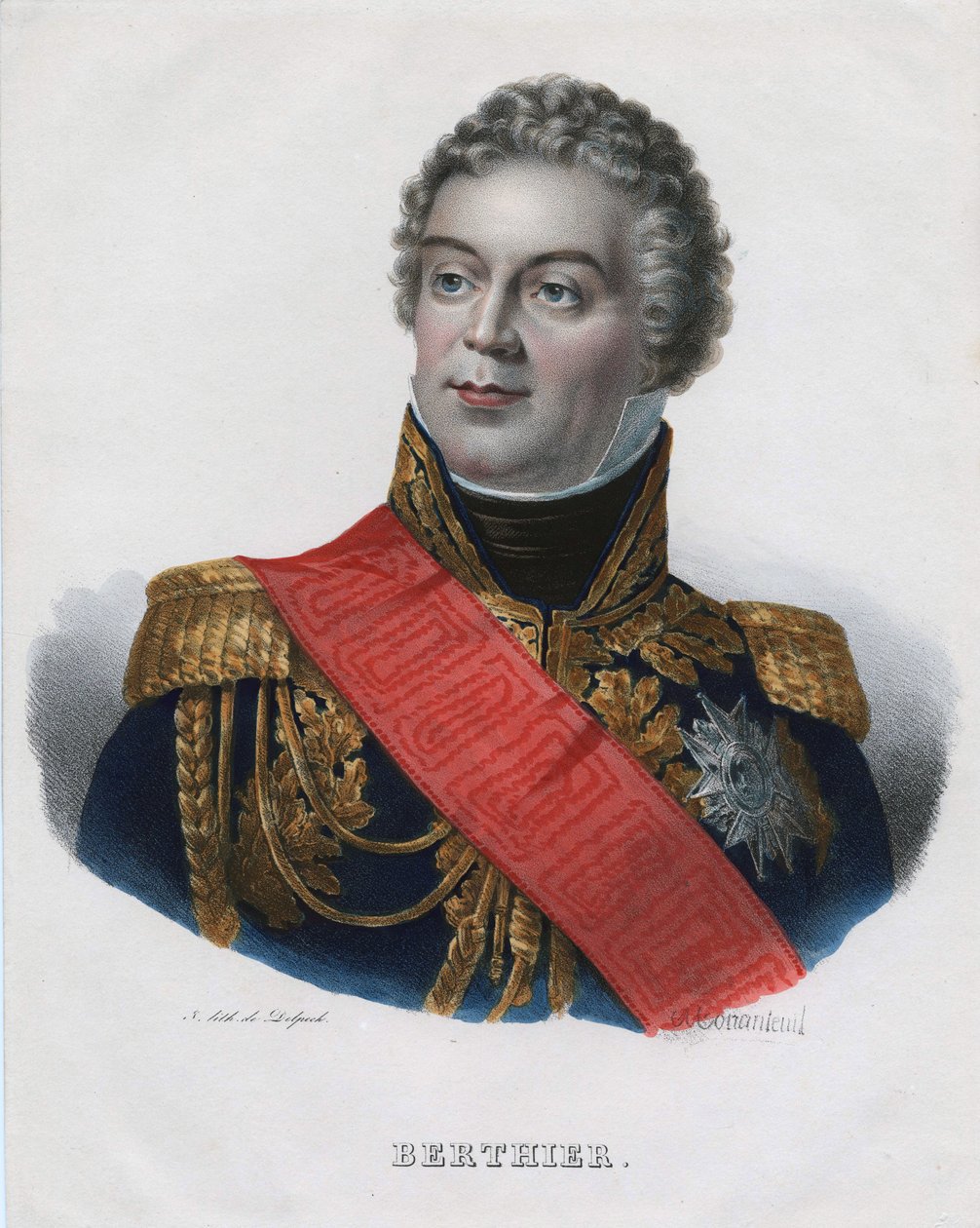 Louis Alexandre (Louis-Alexandre) Berthier (1753-1815), Wagram hercege, Neuchatel hercege - Monanteuil, Jean-Jacques-Francois (1785-1860) - 1835 - Litográfia, akvarell - 32x24,5 - Magángyűjtemény alkotó: Jean Jacques Francois Monanteuil