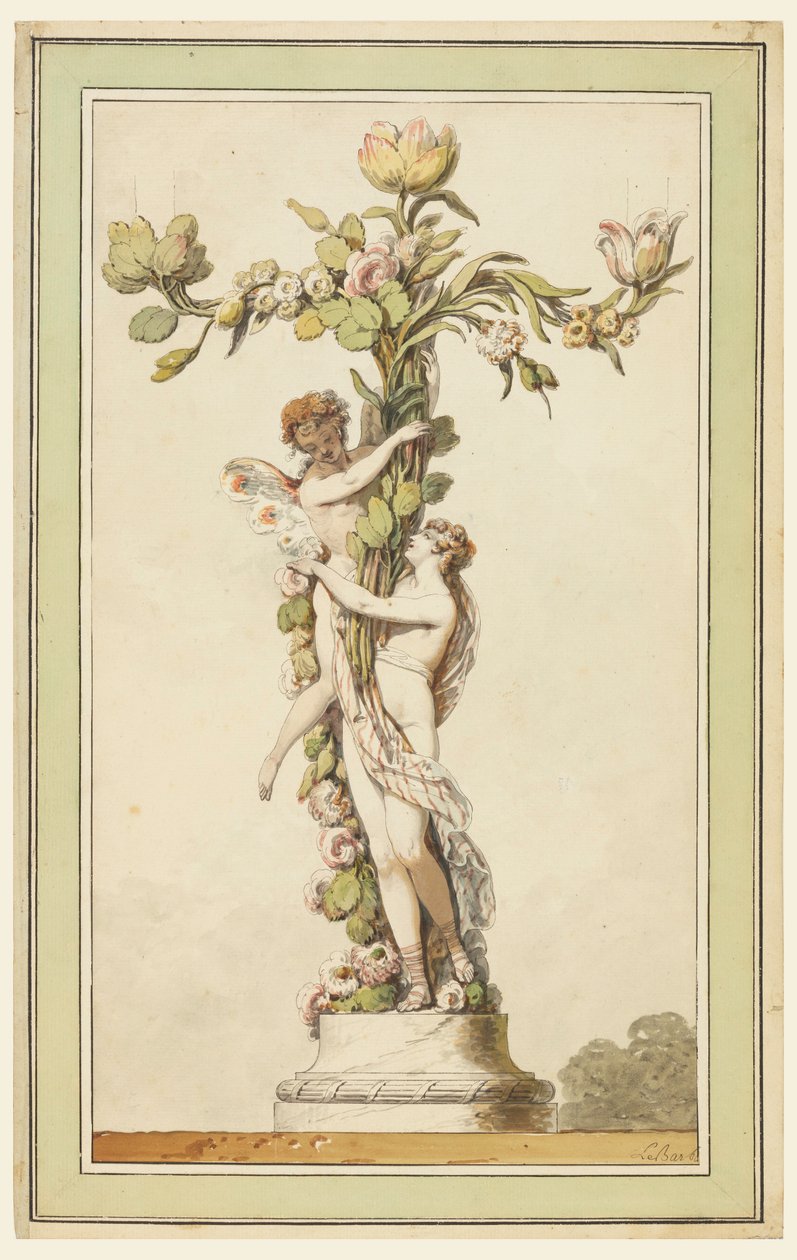 Rajz, porcelán gyertyatartó, 1770-80 alkotó: Jean Jacques Francois Le Barbier