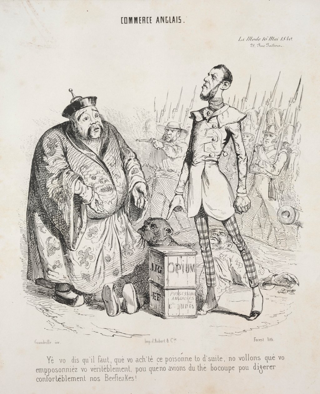 angol kereskedelem. Yé vo dit qu’il faut, hogy vo megvette ezt a mérget, hogy kövesse..., 1840. alkotó: Jean Jacques Grandville