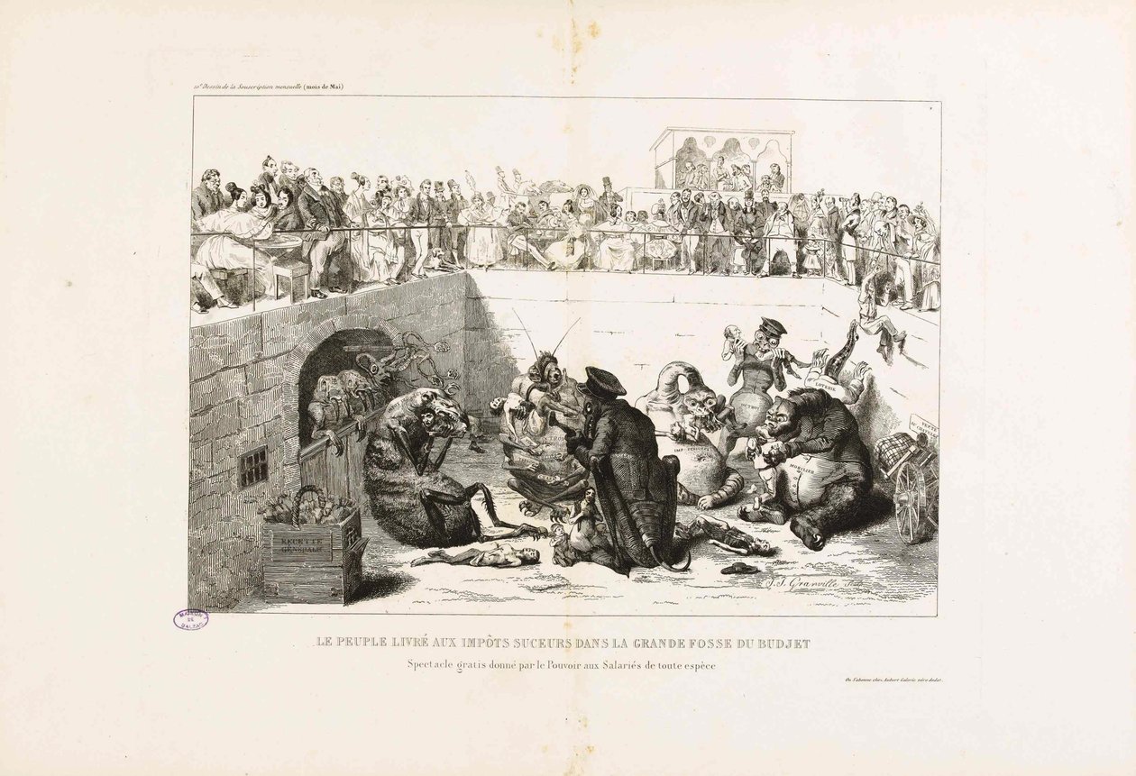 Az emberek a vámpírok adójánál. A La Caricature-ből, 1833. alkotó: Jean Jacques Grandville