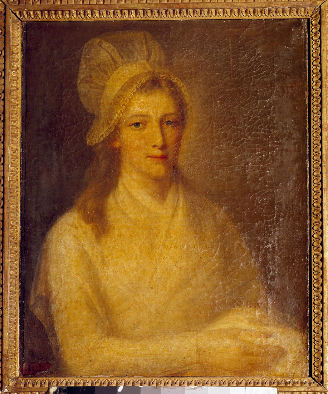 Marie Anne Charlotte Corday (1768-1793) portréja Jean Jacques Hauer (1751-1829) festménye 1793. Mérete 0,61 x 0,47 m. Versailles, Chateau Múzeum alkotó: Jean Jacques Hauer