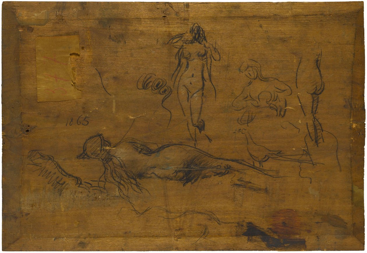 Fillette au ruban bleu (recto) / Öt akt tanulmány, egy páva és egy fej profilban (verso) alkotó: Jean Jacques Henner