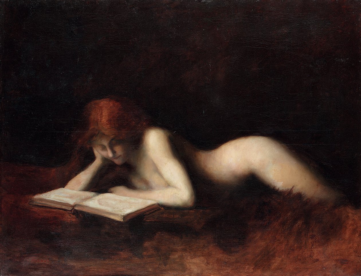 Fekvő meztelen nő, könyvet olvas alkotó: Jean Jacques Henner