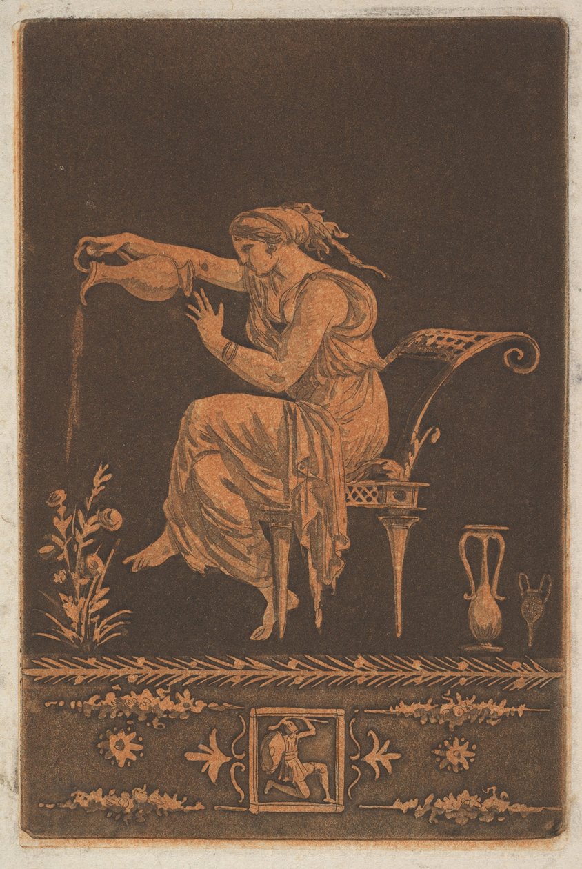 Fiatal ruhás nő, ül, öntöz..., kb. 1784. alkotó: Jean Jacques Lagrenee