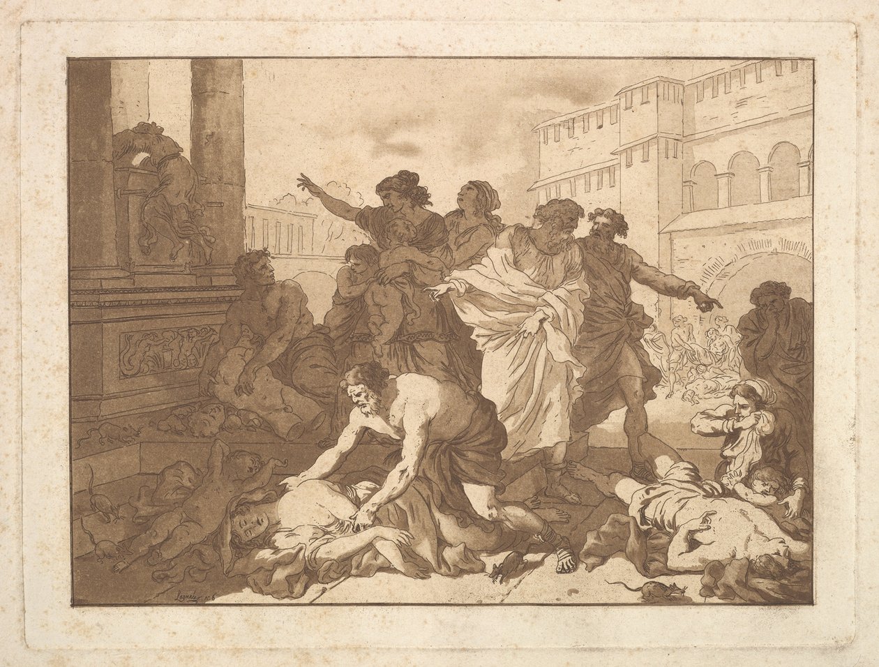 La Peste chez les Philistines Plague among the Philisztines, egy albumban, amely R..., 1782-1821. alkotó: Jean Jacques Lagrenee