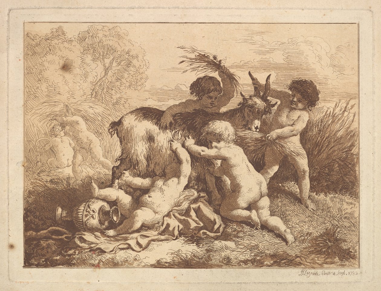 Les petits moissonneurs et la chevre A fiatal aratók és a kecske, egy albumban, Cont..., 1782. alkotó: Jean Jacques Lagrenee