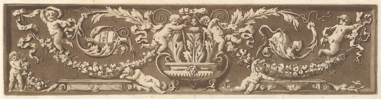 Díszfríz puttival, akantuszlevelekkel és gyümölcsfüzérekkel, Recueil de Diff..., 1784-ből. alkotó: Jean Jacques Lagrenee