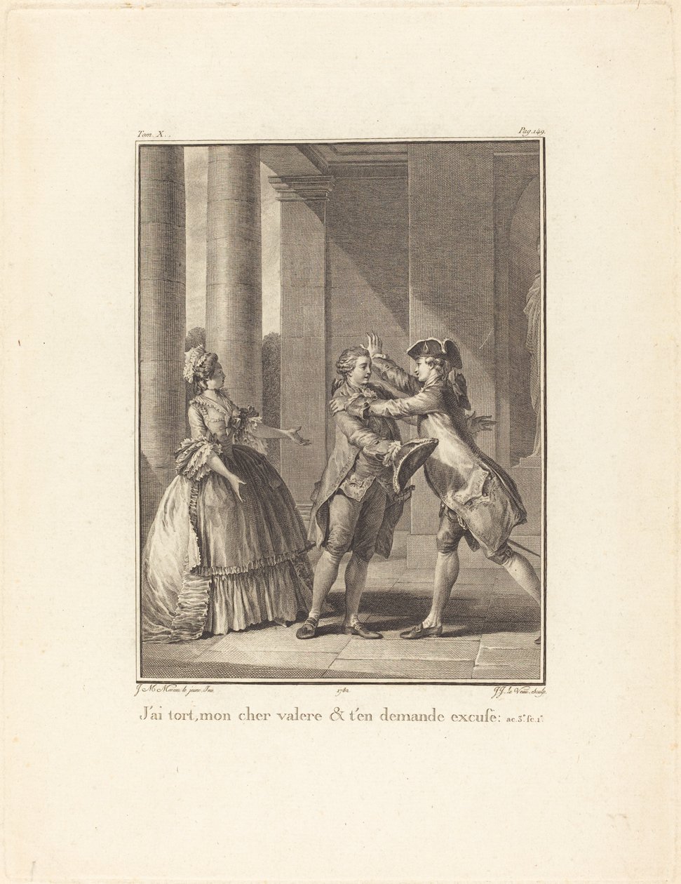 Tévedek, kedves Valère, és elnézést kérek alkotó: Jean Jacques Le Veau after Jean Michel Moreau