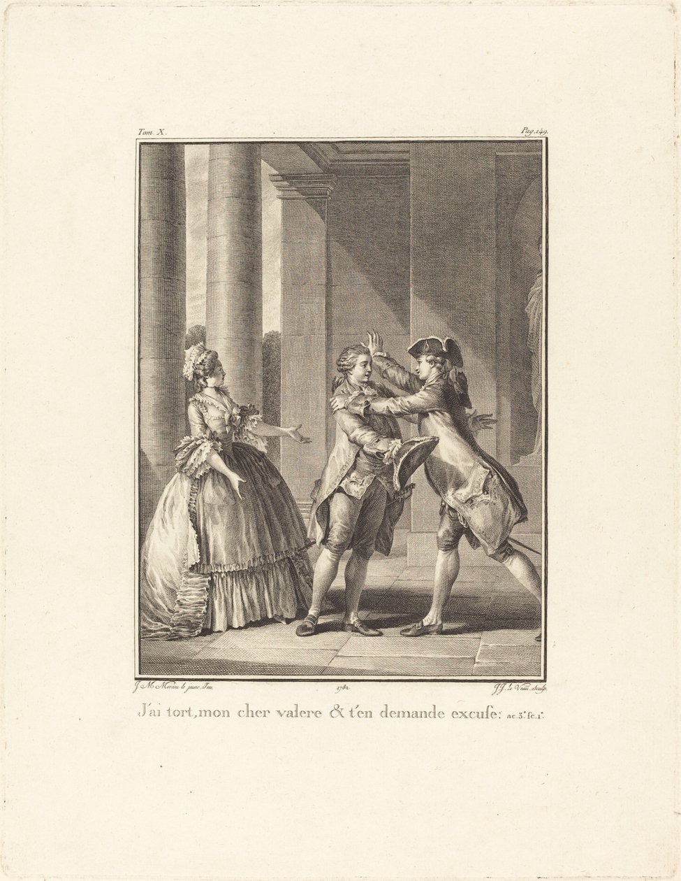 Tévedek, kedves Valère, és elnézést kérek alkotó: Jean Jacques Le Veau after Jean Michel Moreau