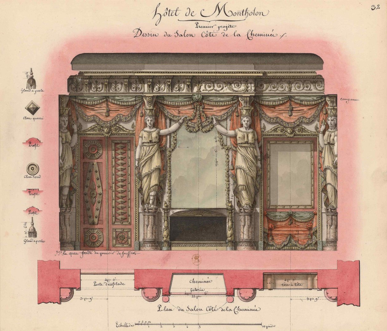 Hotel Montholon. Szalonprojekt, 1786. alkotó: Jean Jacques Lequeu