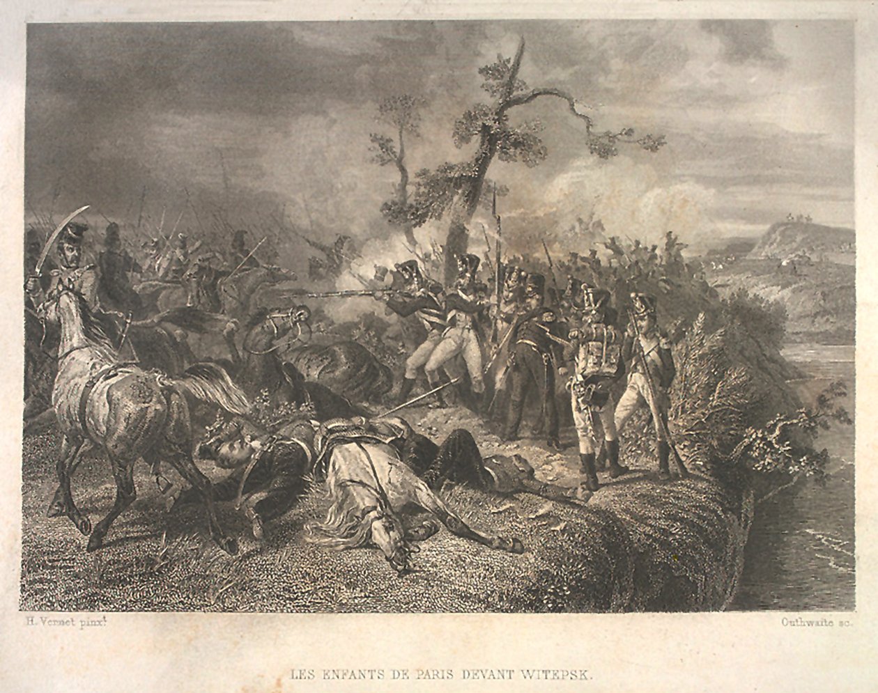 Csata az orosz csapatok és a francia lovasság között Ostrovno közelében 1812. július 25-26. alkotó: Jean Jacques Outhwaite