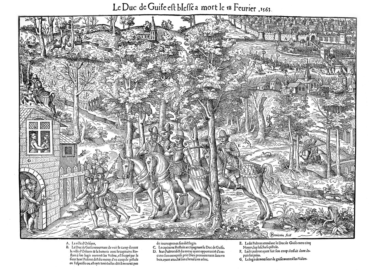 Francois de Lorraine, Guise herceg meggyilkolása, francia vallásháborúk, 1563. február 18. 1570. alkotó: Jean Jacques Perrissin