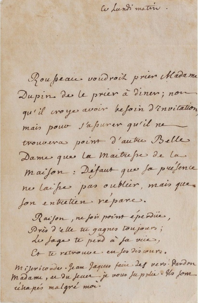 Jean-Jacques Rousseau és Louise Dupin közötti levelezés (1754 körül) (A05) alkotó: Jean Jacques Rousseau