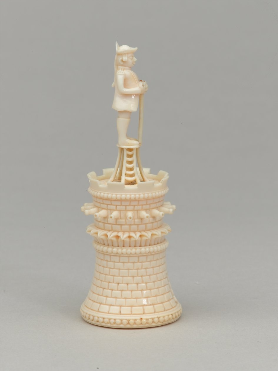 Fehér bástya, sakkfigura, India, 1820 körül alkotó: Jean Jacques Scherrer