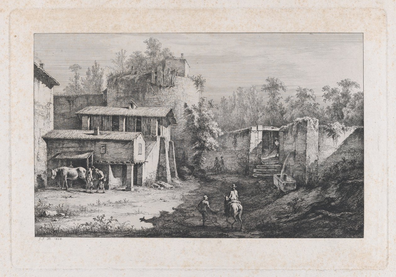 Táj patkolókovácsával, kilátás a Terrebasse-ra, Franciaország, 1808. alkotó: Jean Jacques de Boissieu
