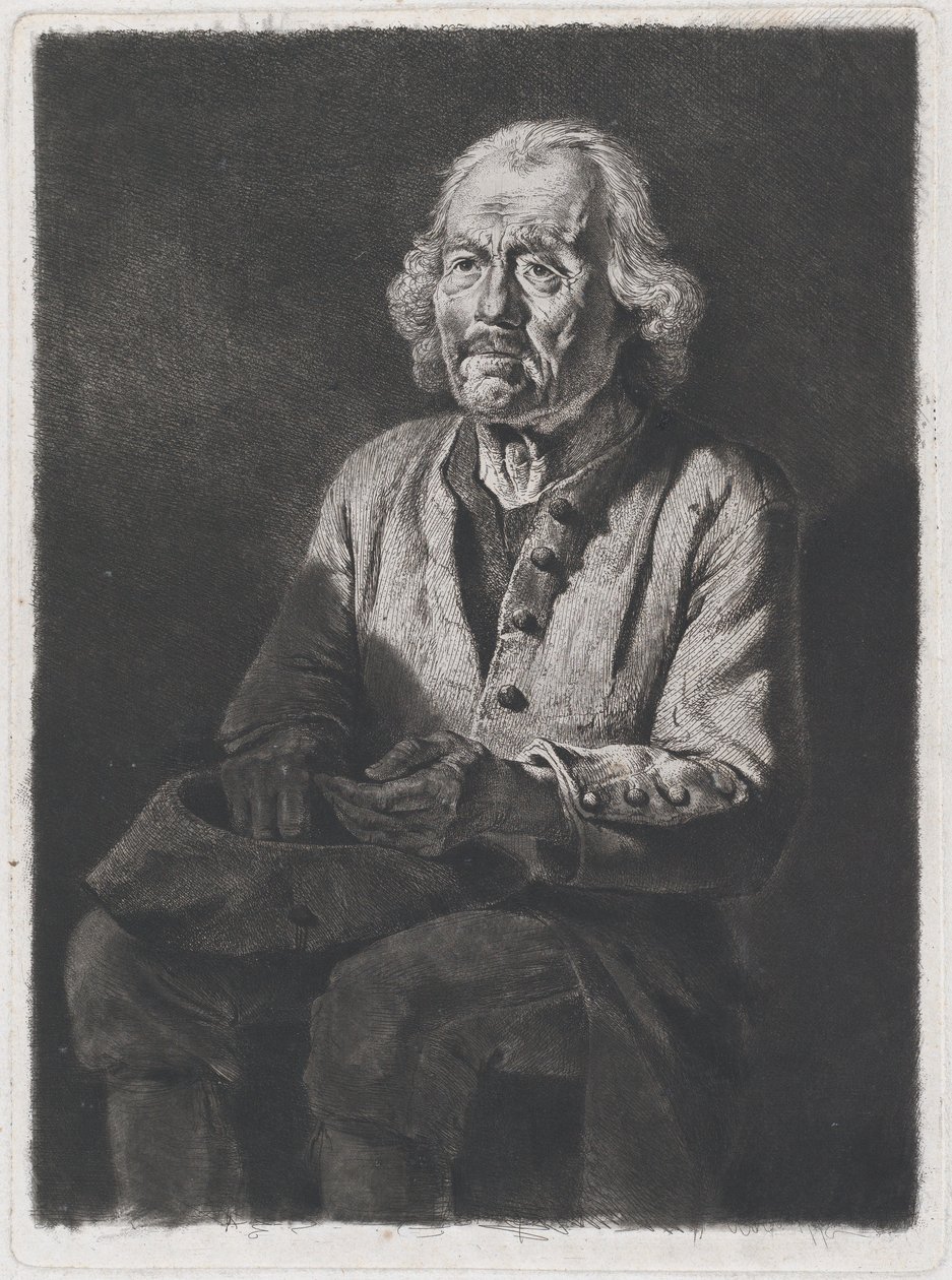 Ülő koldus: Öreg Girard portréja, egy chasselay-i paraszt, 1772. alkotó: Jean Jacques de Boissieu