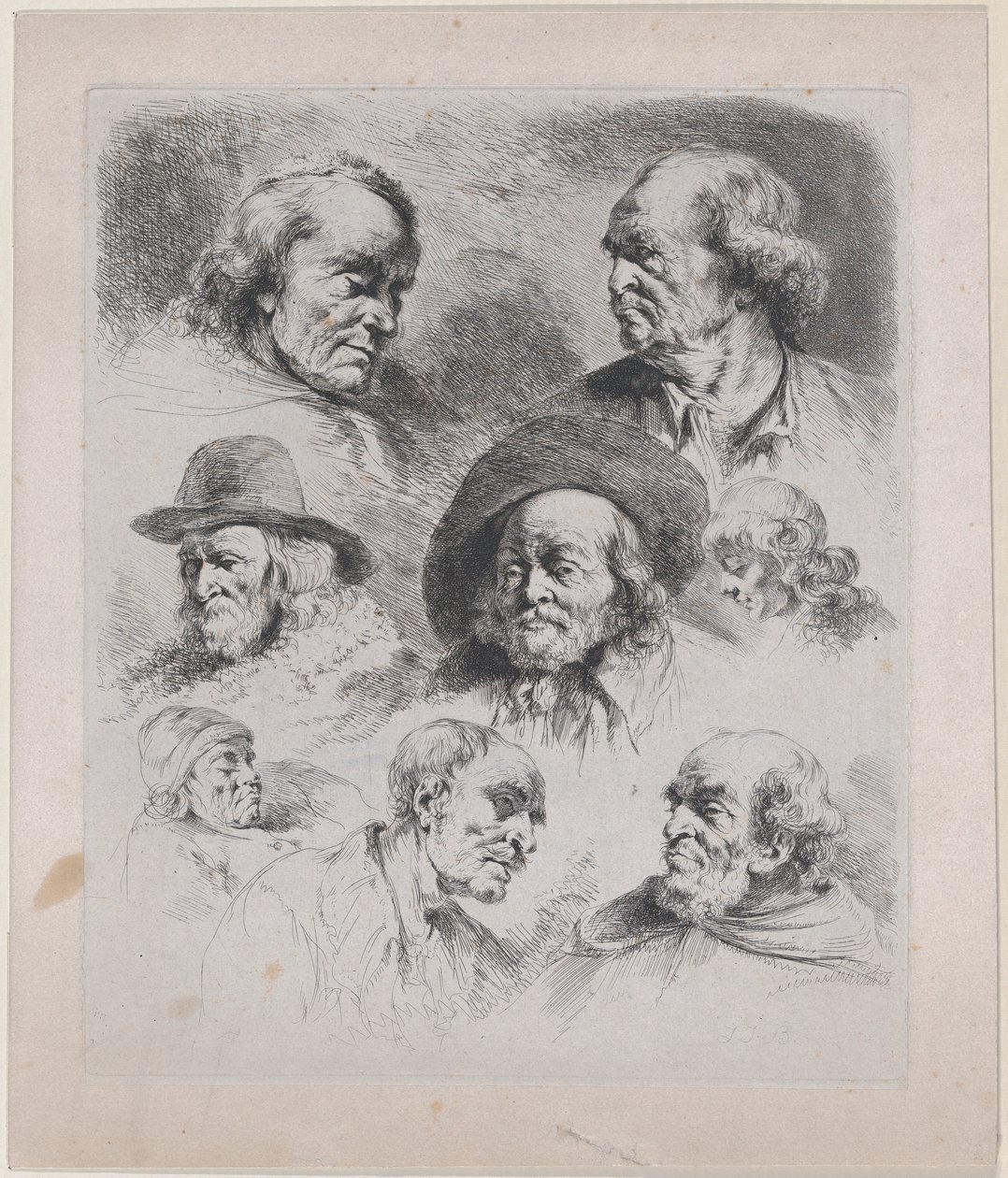 Tanulmány a nyolc fejről, 1795. alkotó: Jean Jacques de Boissieu