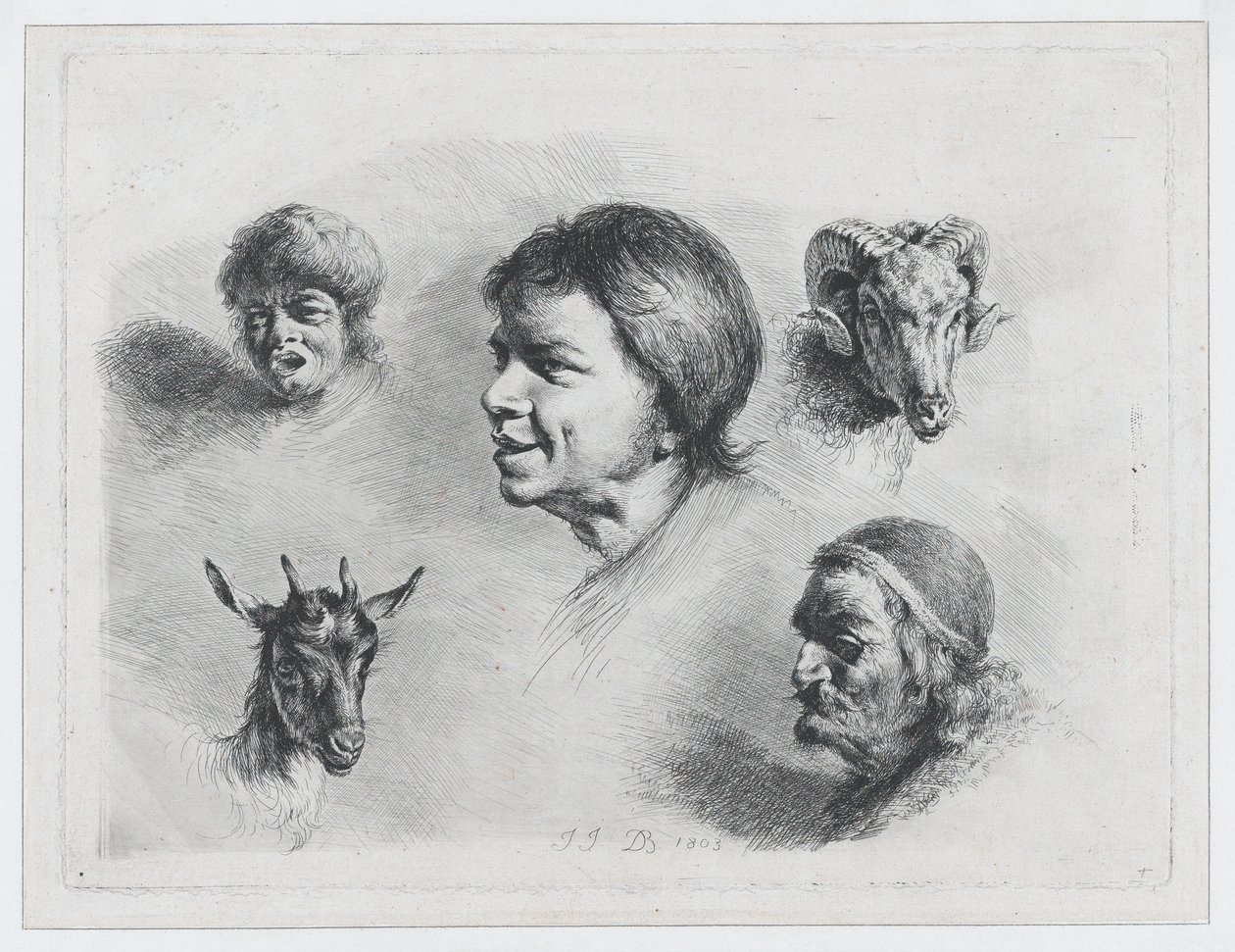 Tanulmány az öt fejről, 1803. alkotó: Jean Jacques de Boissieu