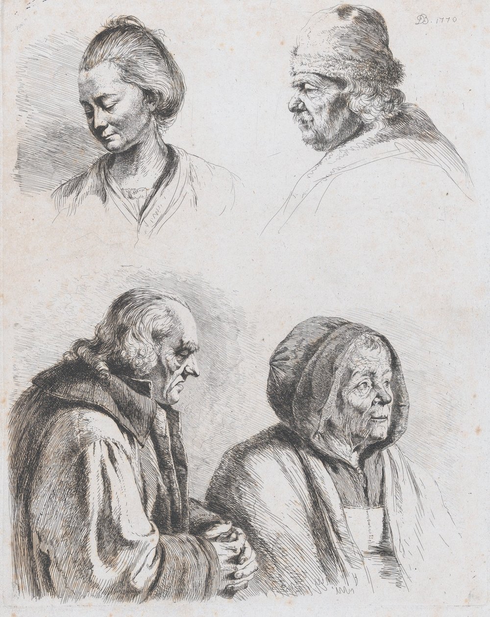 Tanulmány a négy fejről, 1770. alkotó: Jean Jacques de Boissieu