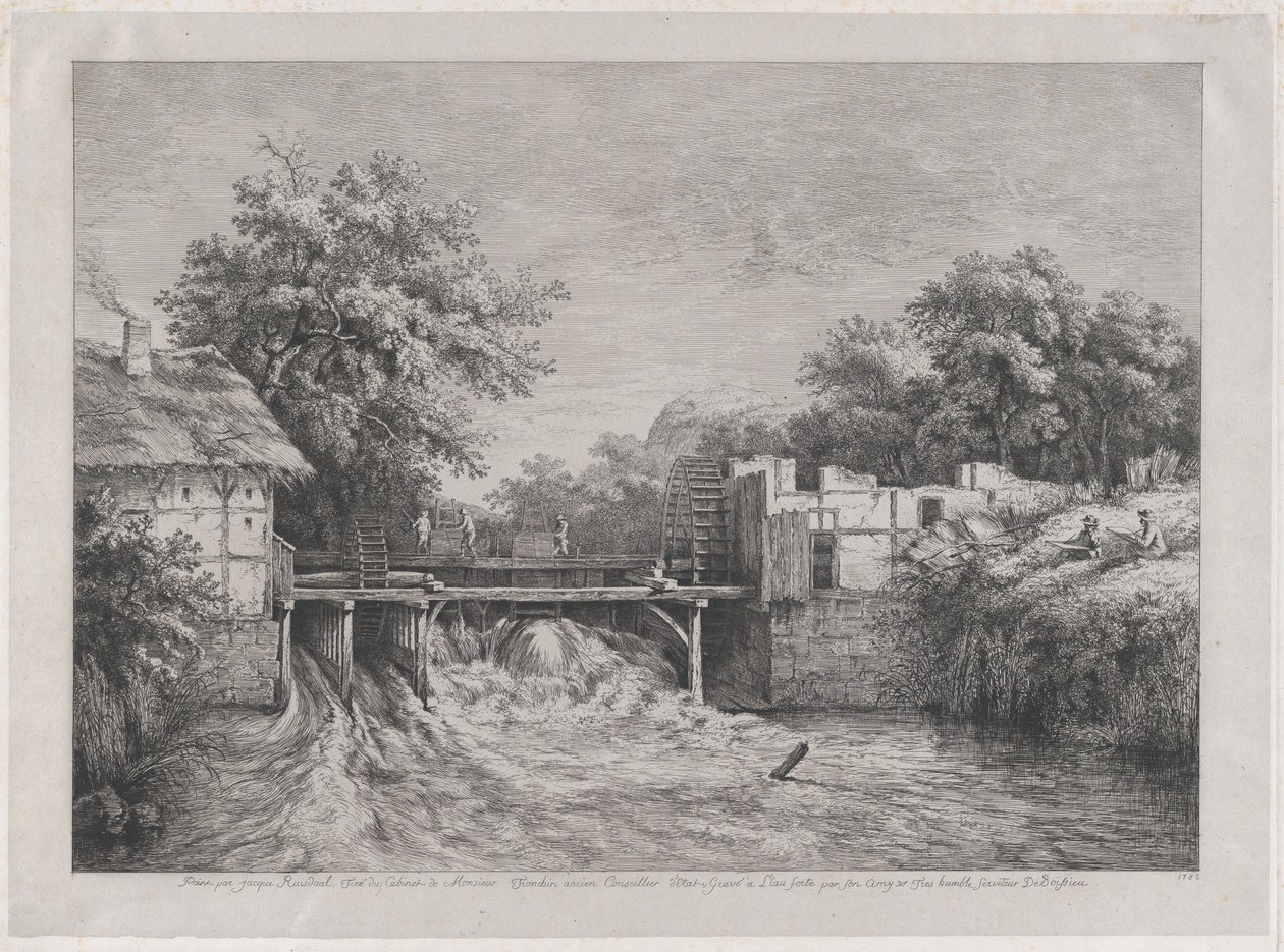 A vízimalom, Ruisdaël festménye nyomán, 1782. alkotó: Jean Jacques de Boissieu