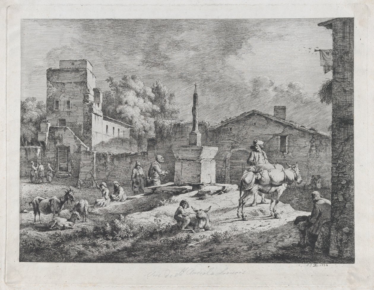 Saint-Andéol látképe, 1774. alkotó: Jean Jacques de Boissieu
