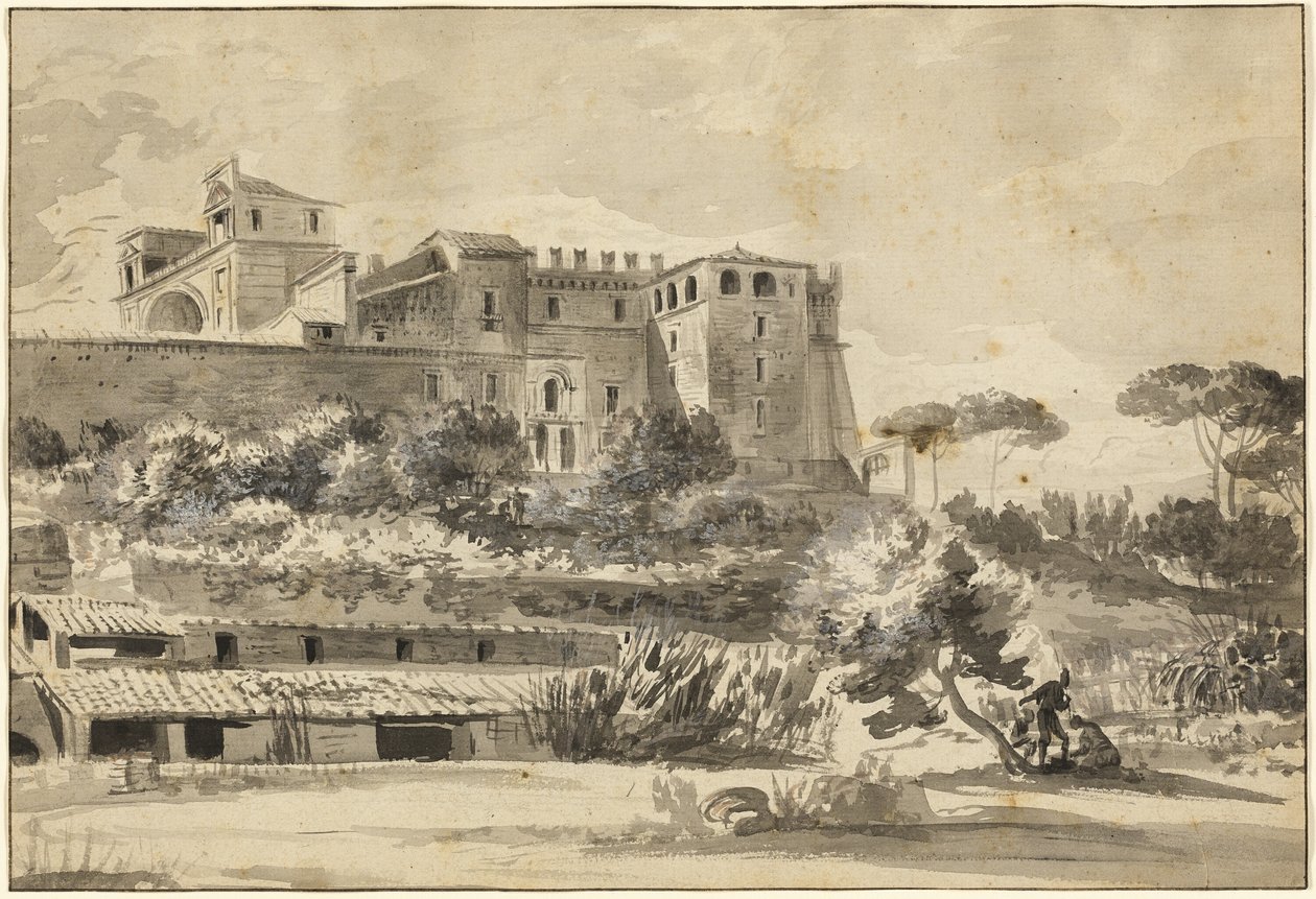 Kilátás egy olasz villára és a kertekre (a vatikáni Belvedere) alkotó: Jean Jacques de Boissieu