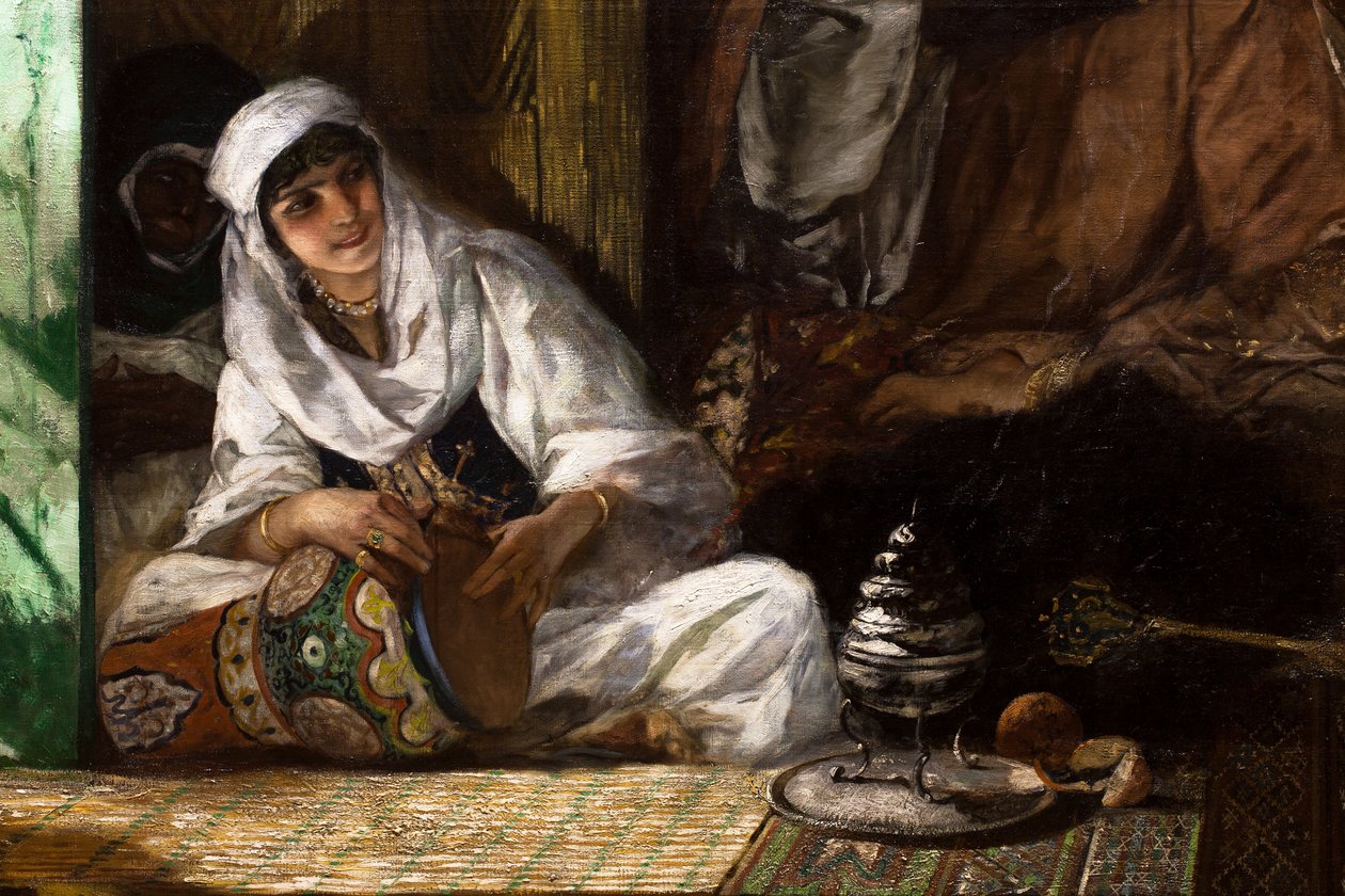 Egy marokkói hárem belseje, részlet: derboukán játszó nő alkotó: Jean Joseph Benjamin Constant
