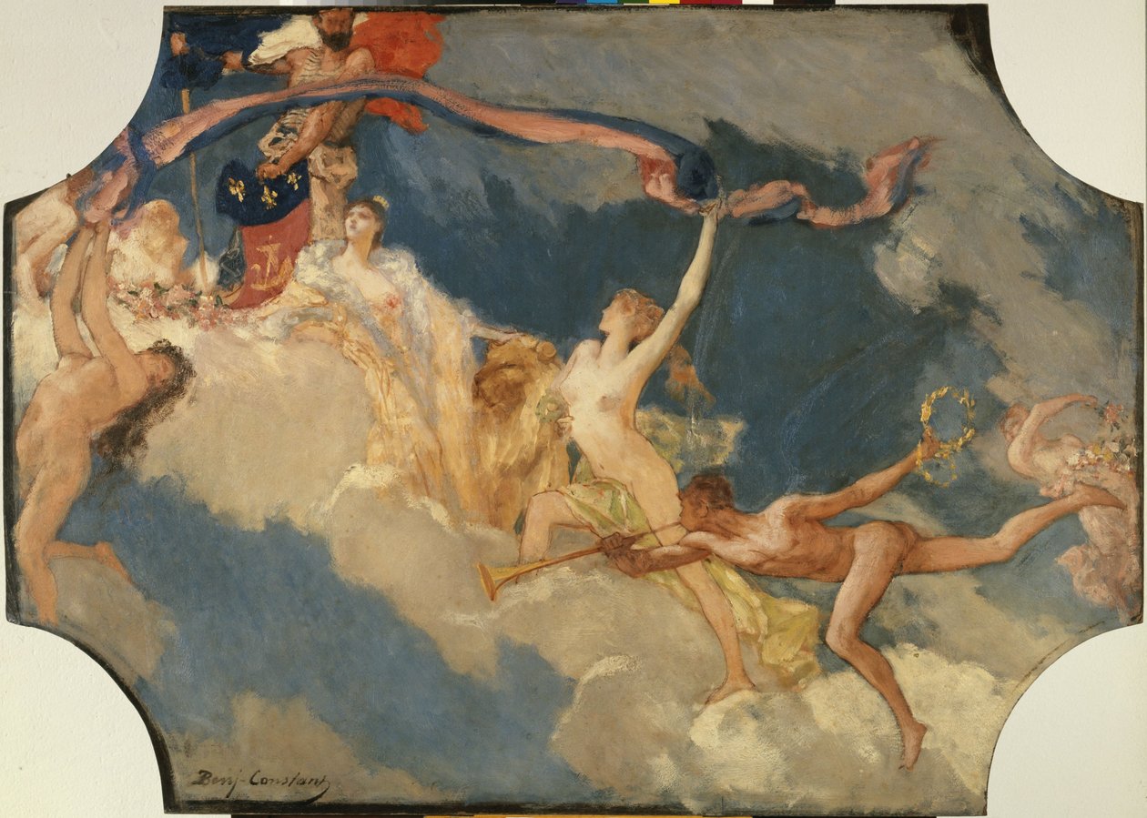 A párizsi Hôtel de Ville de Paris dísztermének vázlata: Párizs városa meghívja a világot az ünnepségekre. alkotó: Jean Joseph Benjamin Constant
