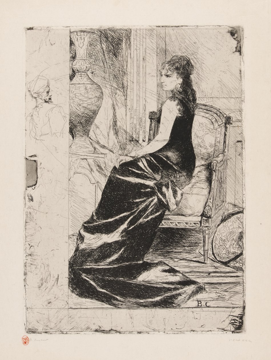 Fekete ruhás nő, 1876 körül (metszet krémszínű papírra) alkotó: Jean Joseph Benjamin Constant