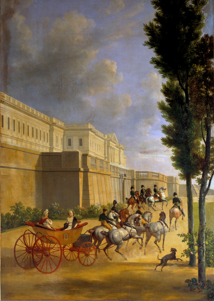 Napóleon (1769-1821) és Marie Louise (1791-1847) vadászatra indult Compiegne-ben 1811-ben Joseph Bidault (1758-1846) festménye 1811 V. 2,1x0,9 m Párizs, Musee Marmottan alkotó: Jean Joseph Bidault